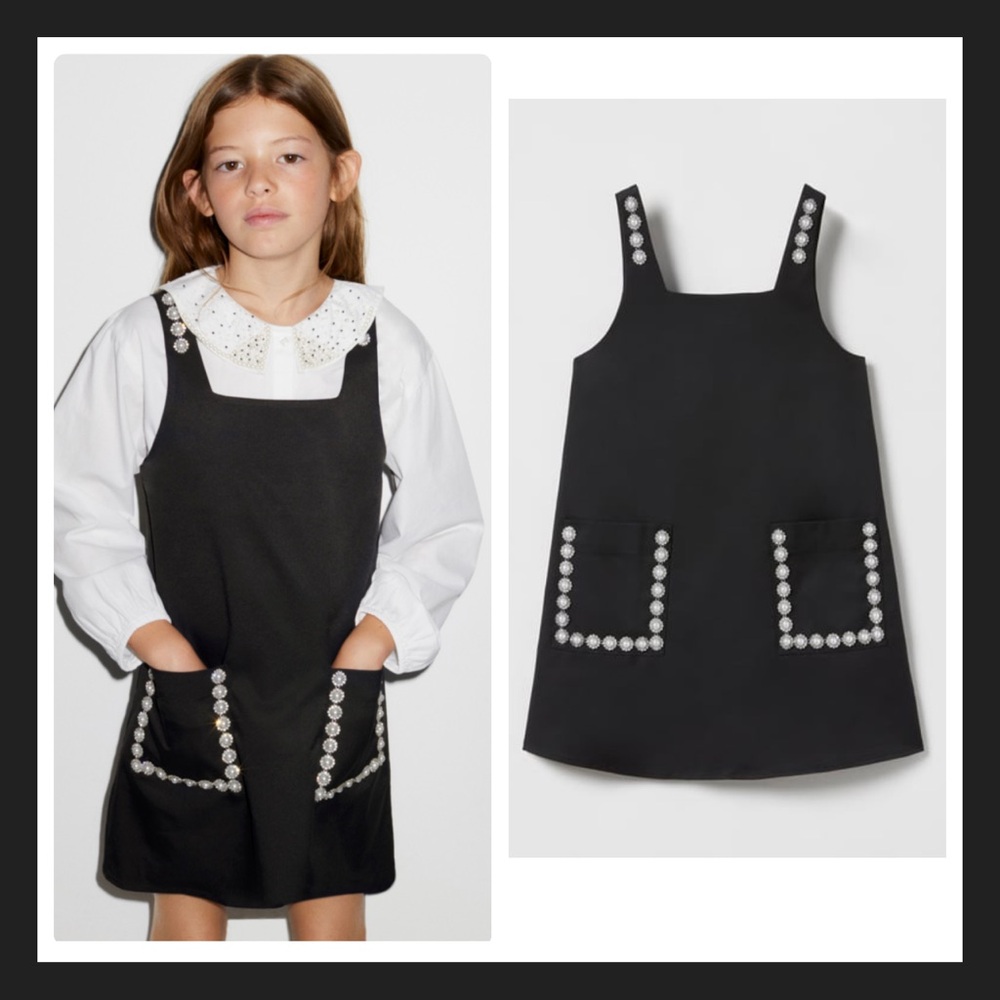 Zara PINAFORE DRESS WITH POCKETS AND RHINESTONES